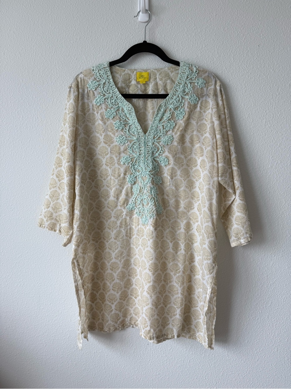 Roller Rabbit Beige & Mint Embroidered Tunic